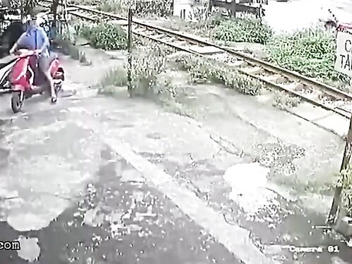 Motorcyclist Parked On Railroad Tracks Hit By Train