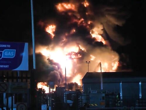 A Huge Inferno Engulfs An Oil And Gas Plant In An Industrial Area