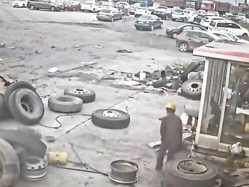 Worker's Tire Exploded