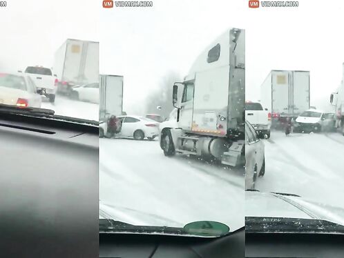 Woman Jumps Out Of Semi-trailer Truck Seconds Before Collision