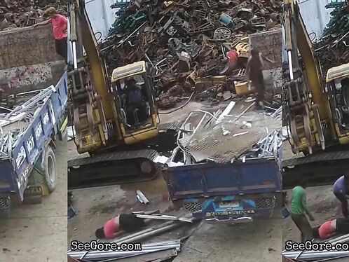 Man Jumps Onto Garbage Boat And Falls Headfirst