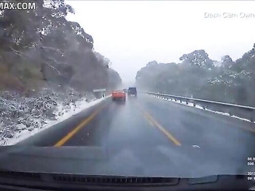 Driver Crashes While Overtaking In Snowfall - Video