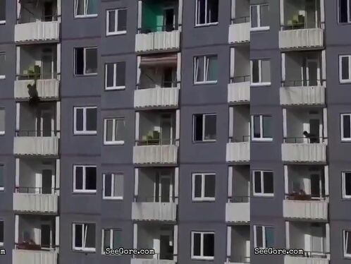 Man Climbs Down Like Spiderman And Falls