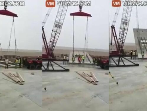 Construction Worker Has Near Collision With Crane