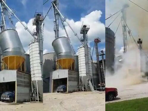 Large Grain Silo Suffers Catastrophic Collapse