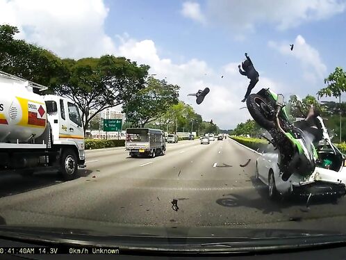 Terrifying Moment Cyclist Is Thrown From Motorbike In Accident