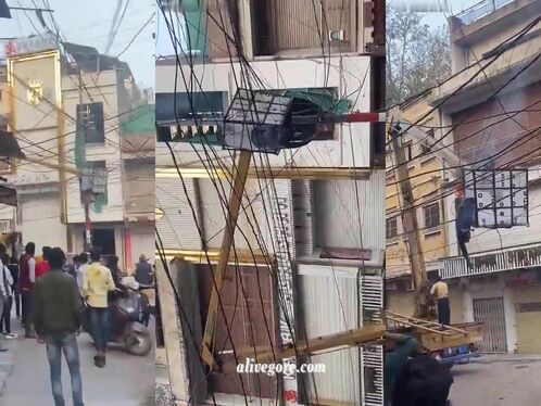 Witnesses Try To Pull Out The Body Of The Worker Who Was Electrocuted