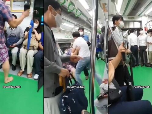 Masked Opponent Beats People On Train