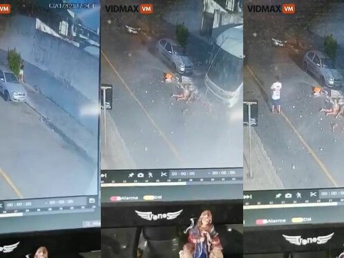 Woman Hit By Brick Wall After Bus Overturns - Video