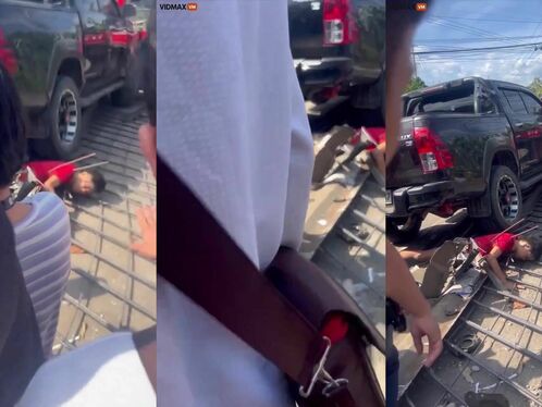 The Truck Lost Control, Broke Through The Roadblock And Threw Out Iron Blocks