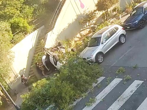 Crazy Footage Shows A Speeding Car Going Off Sanchez Street