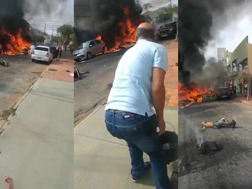 The Aftermath Of A Plane Crash On A Residential Street