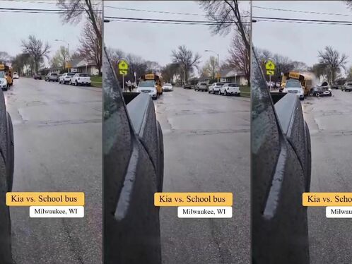 A Stolen Kia Rear-ended A School Bus While It Was Letting A Child Into The Bus.