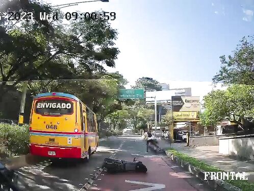 Man Riding Scooter Gets Trampled Under Bus