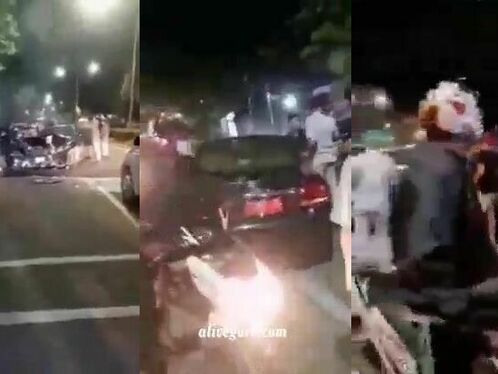 A Car Crashed Into A Billboard Pole And Caused A Traffic Accident