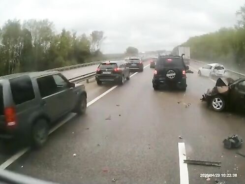 A Bus Carrying Passengers Hit Several Cars.