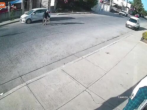 An Elderly Man With A Walker Decides To Speed Up His Pace