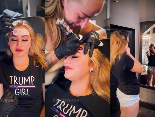 Cute Low IQ Girl Has Trump Tattoo On Her Forehead