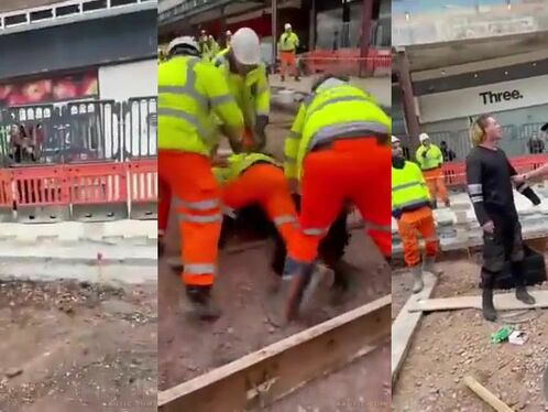 Mad Man Tries To Pick A Fight With Construction Worker