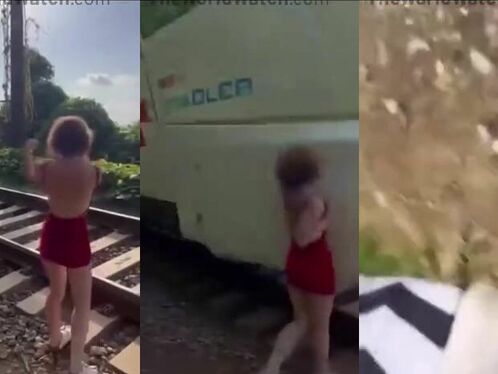 Idiot Girl Does TikTok Stunt Next To Railway Tracks