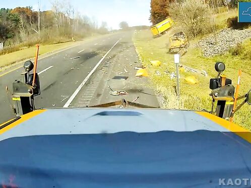 Road Worker Narrowly Avoids Truck On New York Thruway