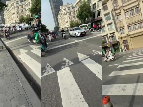 Crossing The Road In Vietnam