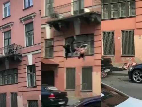 Toxic Couple Quarrels From Third Floor Balcony Onto Sidewalk