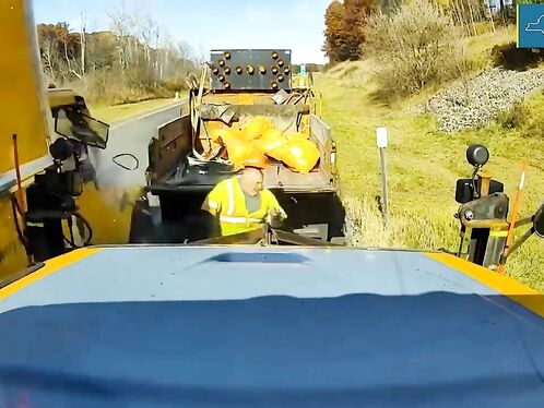 Rental Truck Hits Dump Truck, Worker Nearly Lost