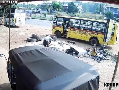 Man Thrown Into Air After School Bus Tyre Bursts
