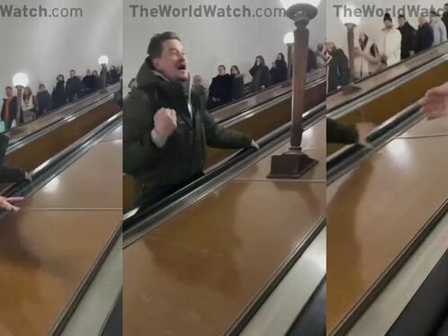 Drunk Russian Stops Escalator