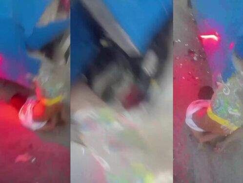 Man's Bicycle Completely Engulfed By Rear End Of Bus