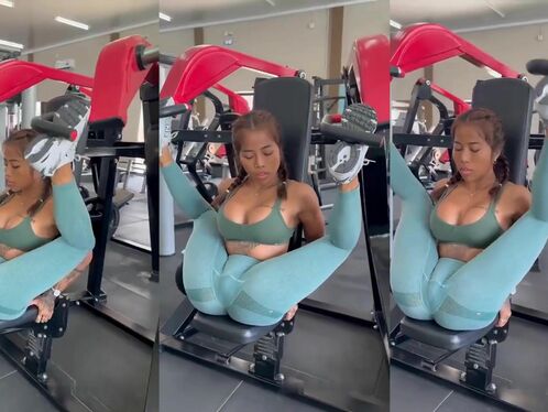 Thirsty Fitness Girl Doing Shoulder Press With Her Legs