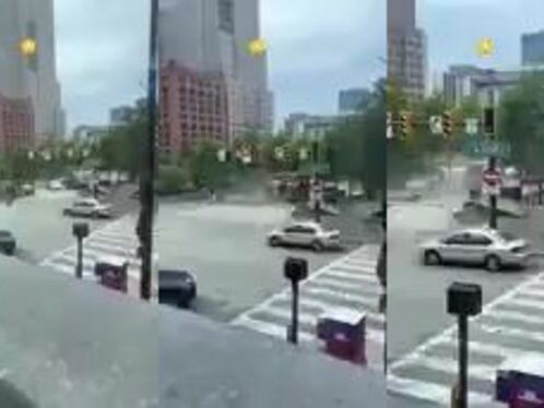 Excavators Knock Down Rows Of Cars Blocking The Street