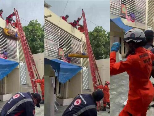 Elderly Man Falls From Building And Is Rescued By Firefighters