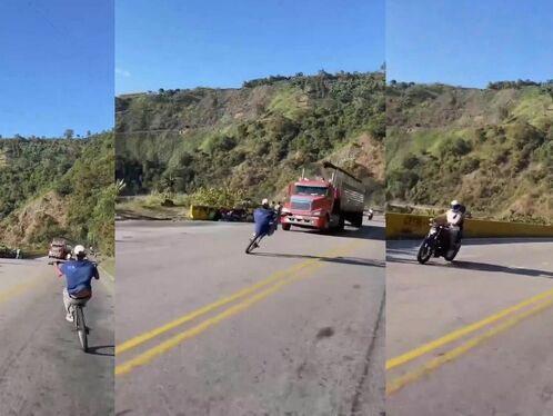 This Asshole Scares The Truck Driver.