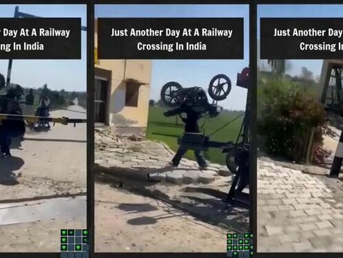 Man struggles to manually operate railway crossing