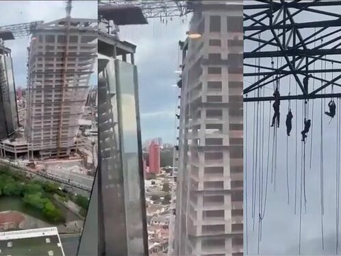 Newly Built Skyscraper Collapses â€“ Workers Are Suspended 150 Meters In The Air.