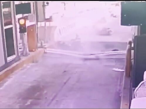 A Foolish Motorcyclist Attempted To Bypass A Tollbooth, Resulting In An Accident.