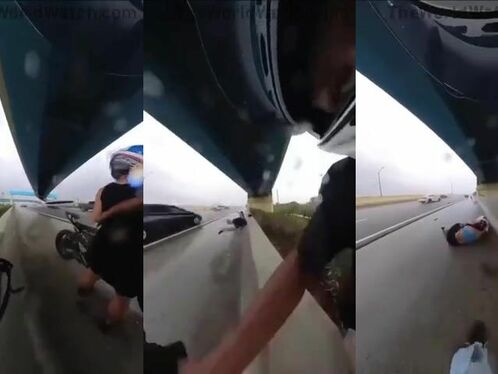 A Tire That Flew Off The Highway Struck A Motorcyclist.