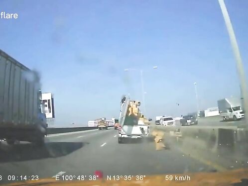 A Pickup Truck Rammed An Australian Driver Into A Concrete Barrier.
