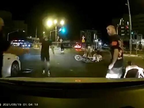 Three Cyclists Collided With A Taxi