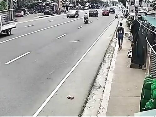 A Man Strolled Leisurely Along The Sidewalk, Becoming Part Of The Sidewalk Himself.
