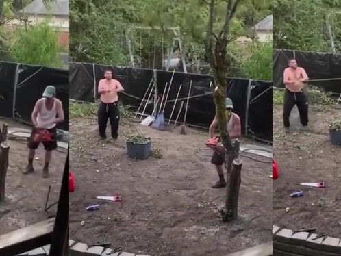 Someone Is Trying To Cut Down A Tree With A Chainsaw.