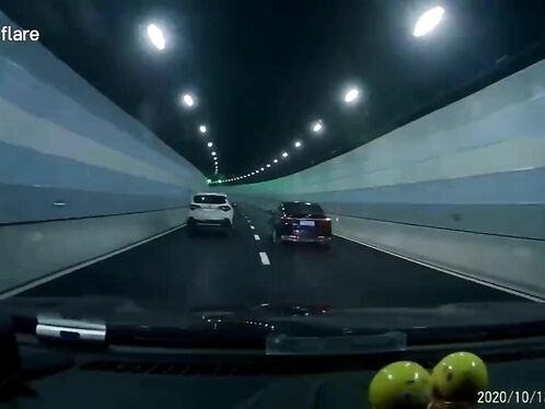 The Sudden Overtaking Maneuver Caused The Car To Crash Into The Tunnel Wall.
