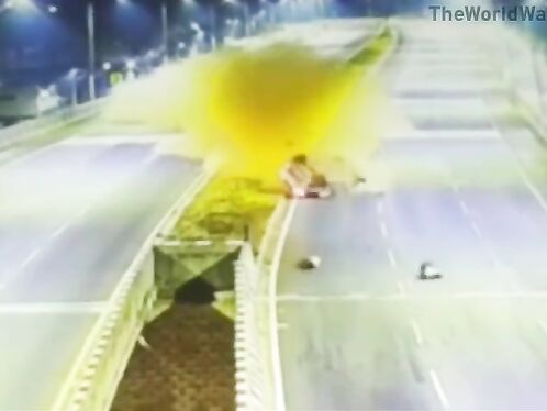 A Car Crashed Into The Central Median Strip Of The Highway; The Occupants Were Ejected From The Vehicle.