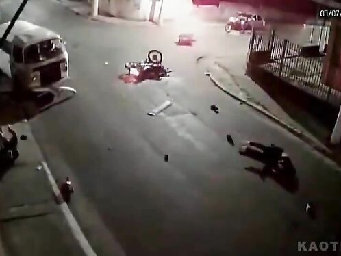 Motorcycle crashes into van, rider injured in street fight