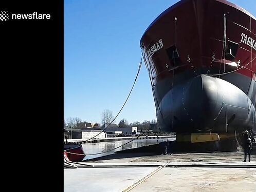 Ship launch crushes dock