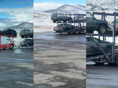 Car carrier pulled out of ditch