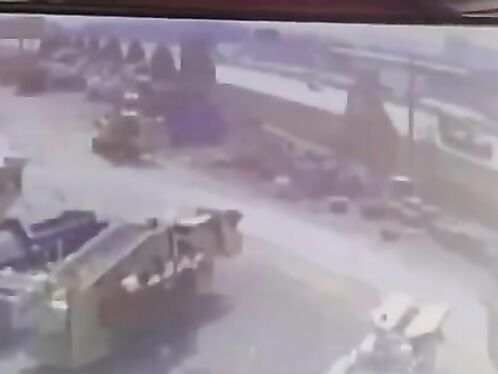 Truck drives through a wall of a store