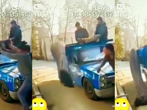 Man tries to break into a blue car and fails